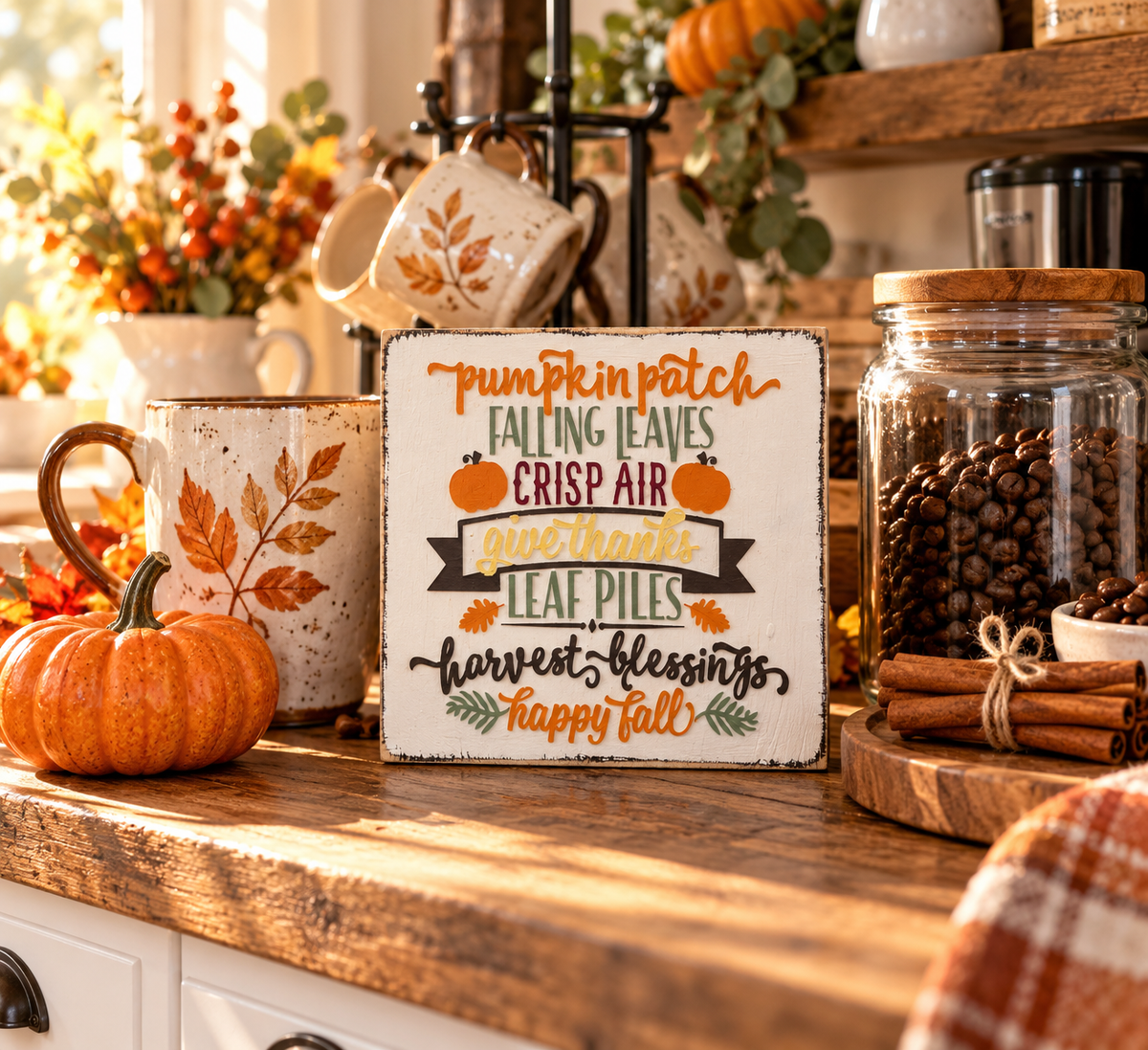 Farmhouse Fall Decor Sign – Tiered Tray Autumn Favorites (5x5 in)