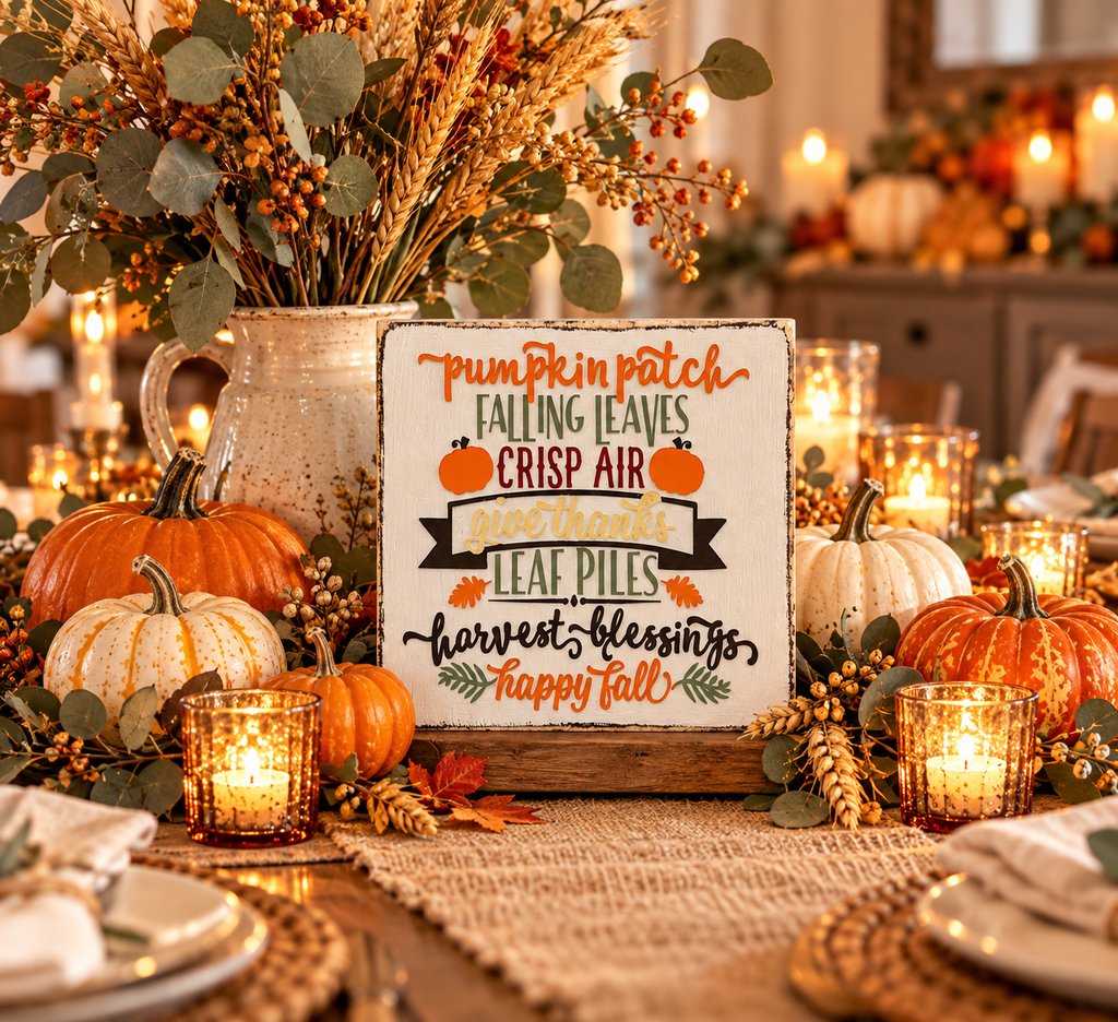 Farmhouse Fall Decor Sign – Tiered Tray Autumn Favorites (5x5 in)