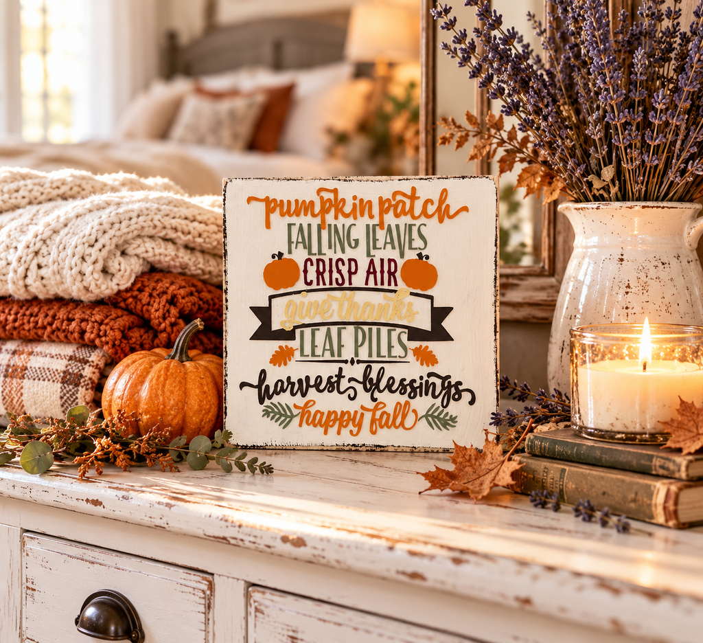 Farmhouse Fall Decor Sign – Tiered Tray Autumn Favorites (5x5 in)