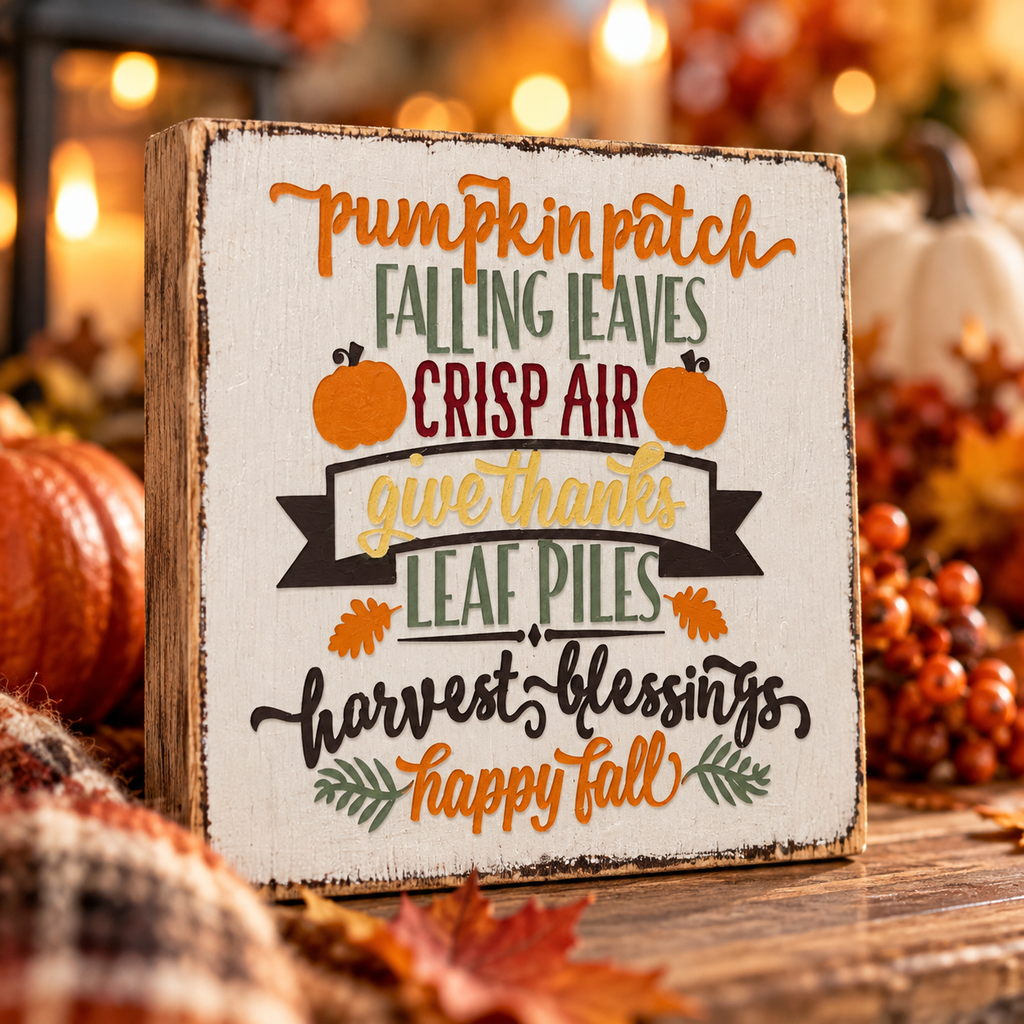 Farmhouse Fall Decor Sign – Tiered Tray Autumn Favorites (5x5 in)