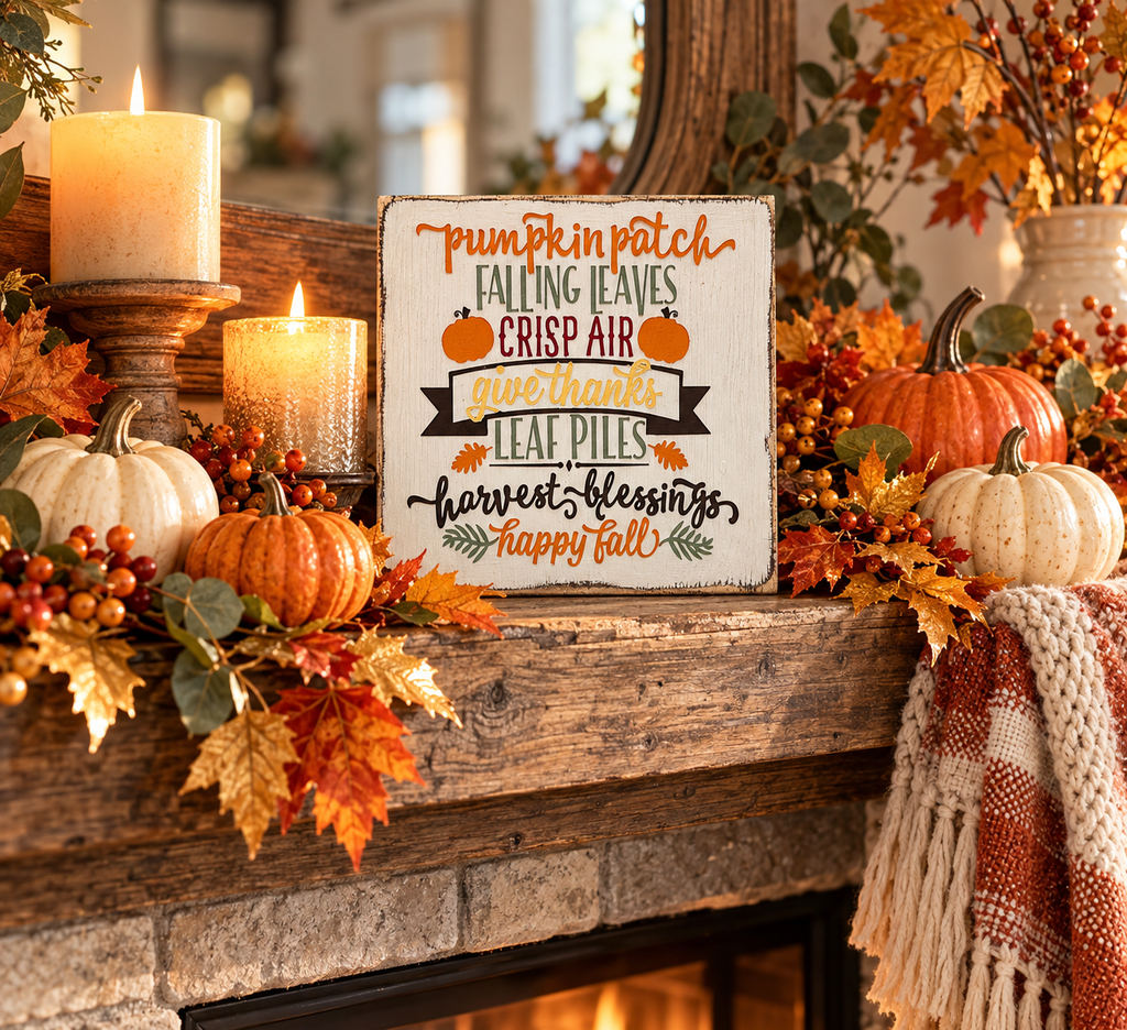 Farmhouse Fall Decor Sign – Tiered Tray Autumn Favorites (5x5 in)