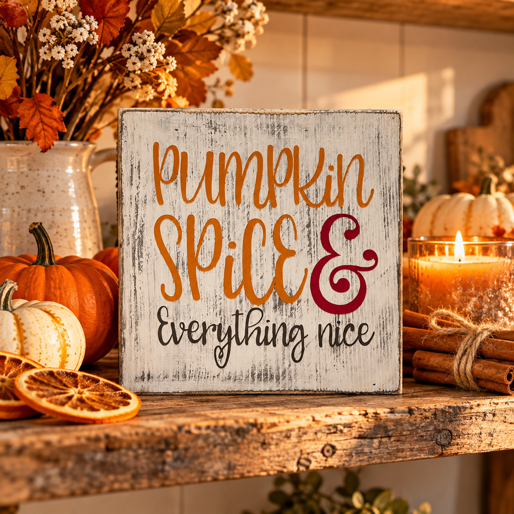 Pumpkin Spice & Everything Nice Wood Block Sign - Fall Tiered Tray Decor (5"x5")