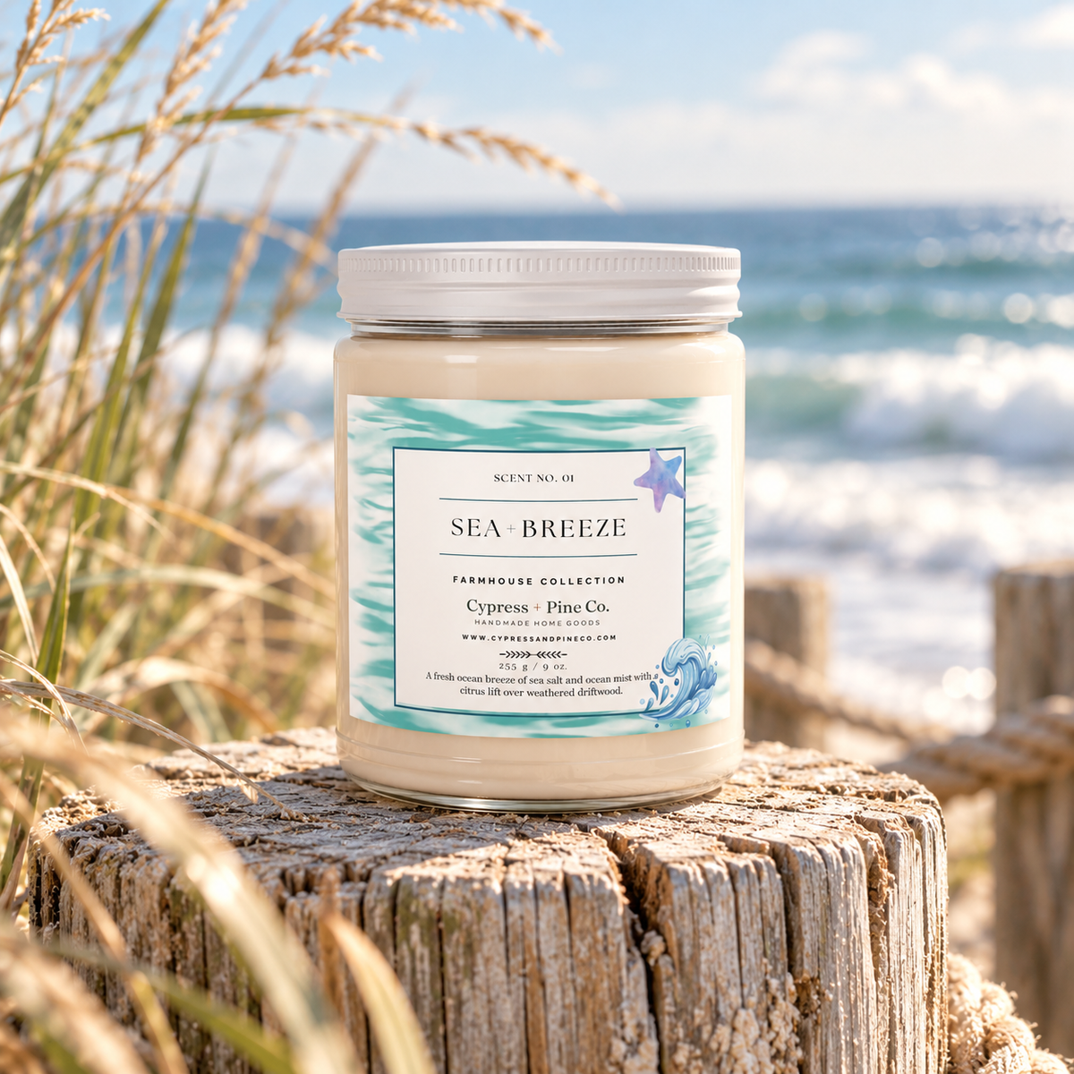 Sea + Breeze Soy Candle – Farmhouse Collection (9 oz)