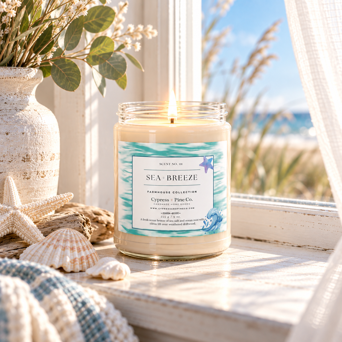 Sea + Breeze Soy Candle – Farmhouse Collection (9 oz)
