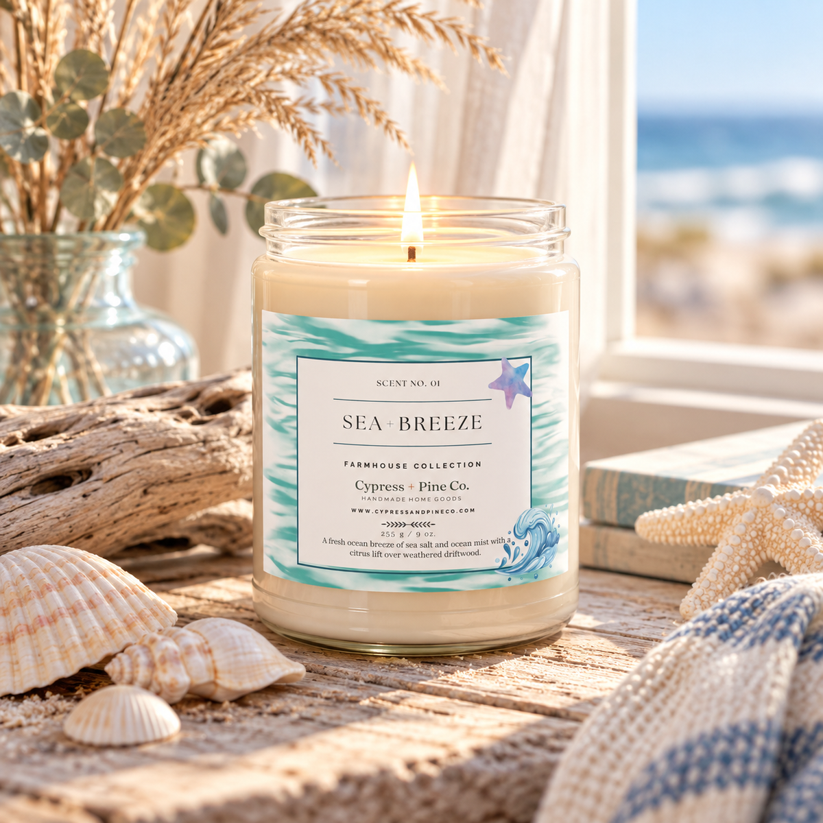 Sea + Breeze Soy Candle – Farmhouse Collection (9 oz)