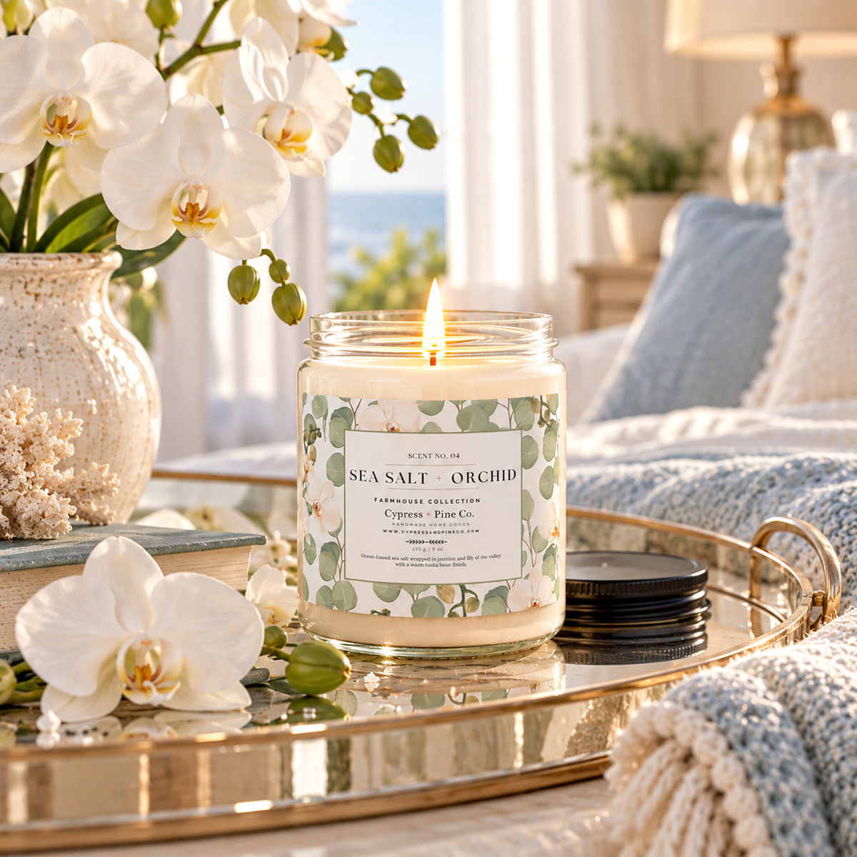 Sea Salt + Orchid Candle – Soy Wax Farmhouse Collection (9 oz)