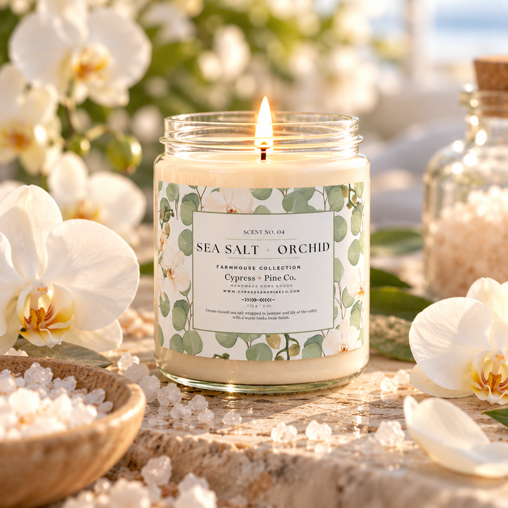 Sea Salt + Orchid Candle – Soy Wax Farmhouse Collection (9 oz)