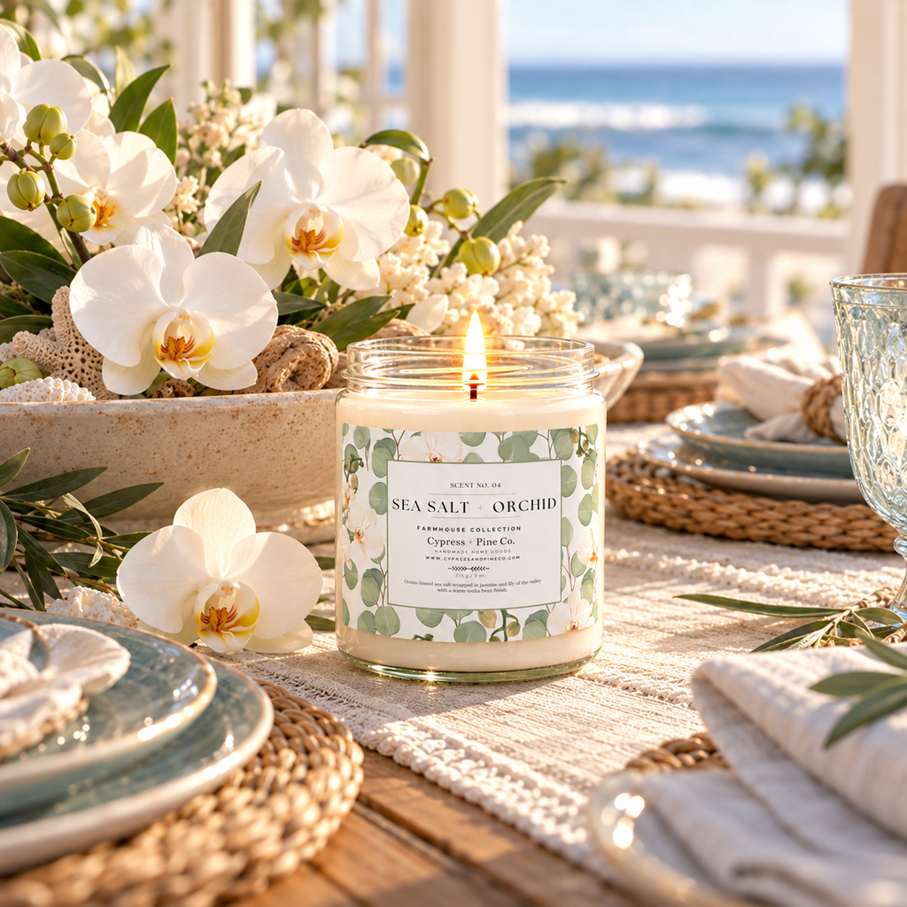 Sea Salt + Orchid Candle – Soy Wax Farmhouse Collection (9 oz)