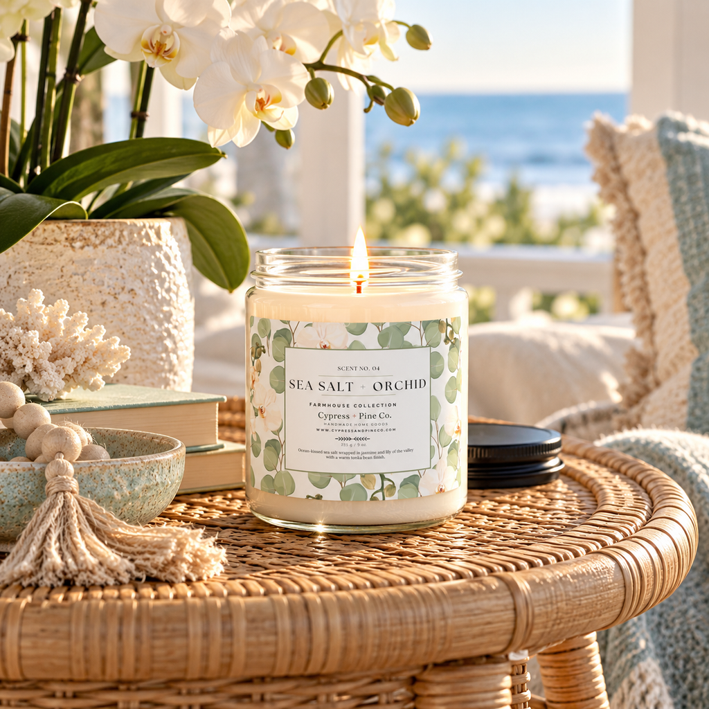 Sea Salt + Orchid Candle – Soy Wax Farmhouse Collection (9 oz)