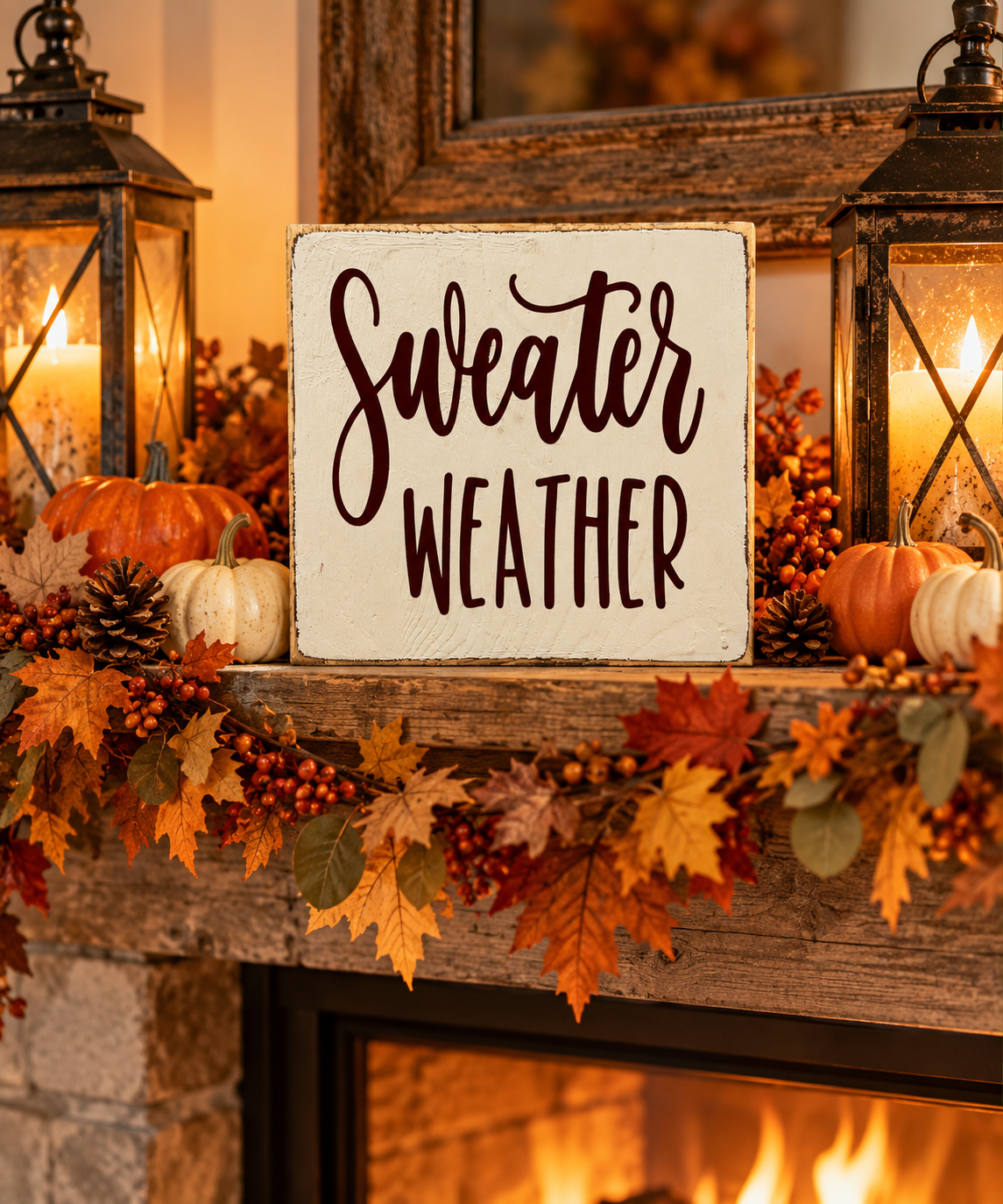 Sweater Weather Sign – Farmhouse Fall Tiered Tray Decor (5x5 in)