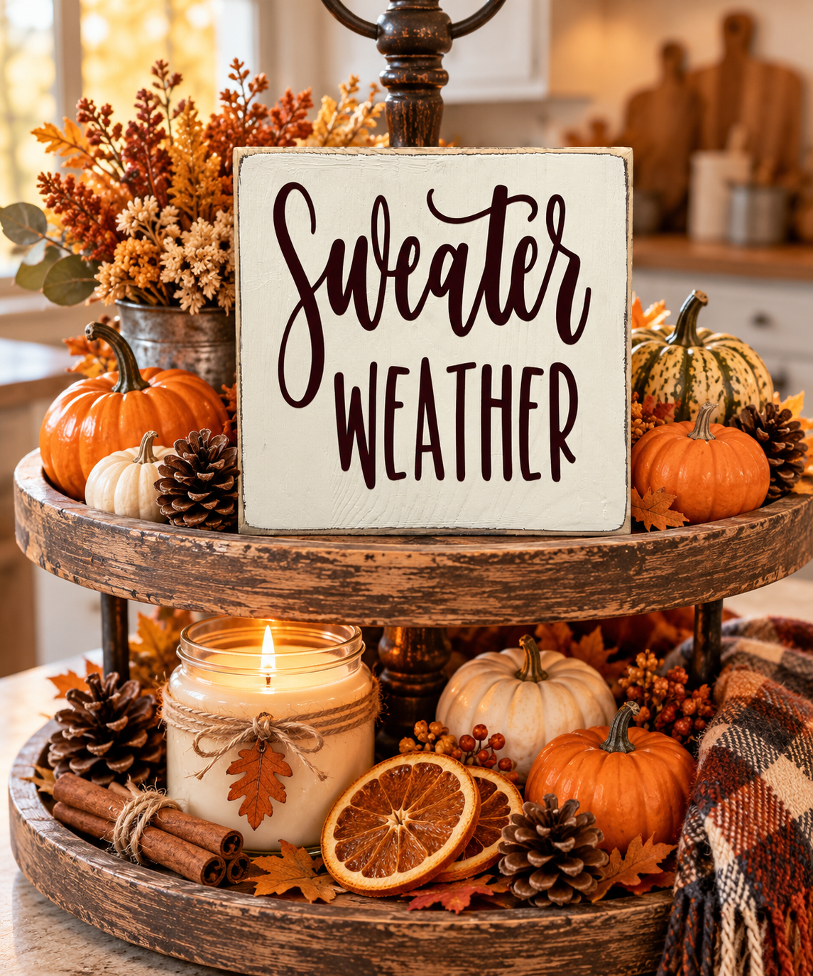Sweater Weather Sign – Farmhouse Fall Tiered Tray Decor (5x5 in)
