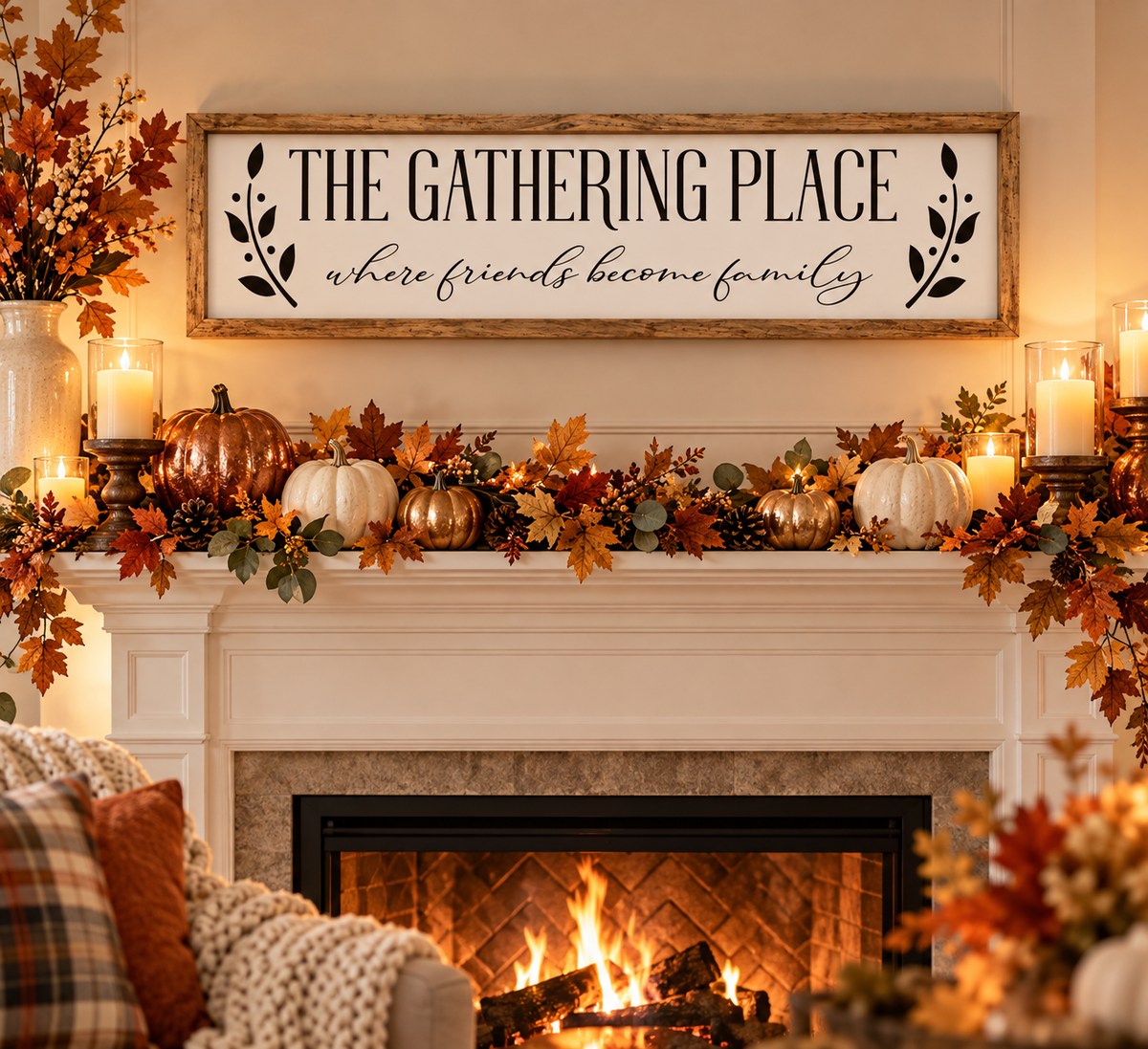 The Gathering Place - Farmhouse Framed Wall Sign (30"x8")