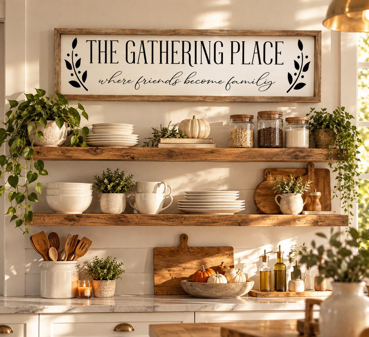 The Gathering Place - Farmhouse Framed Wall Sign (30"x8")