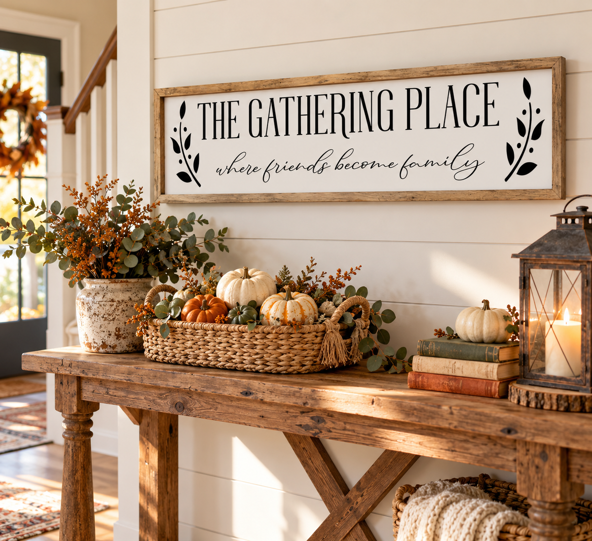 The Gathering Place - Farmhouse Framed Wall Sign (30"x8")