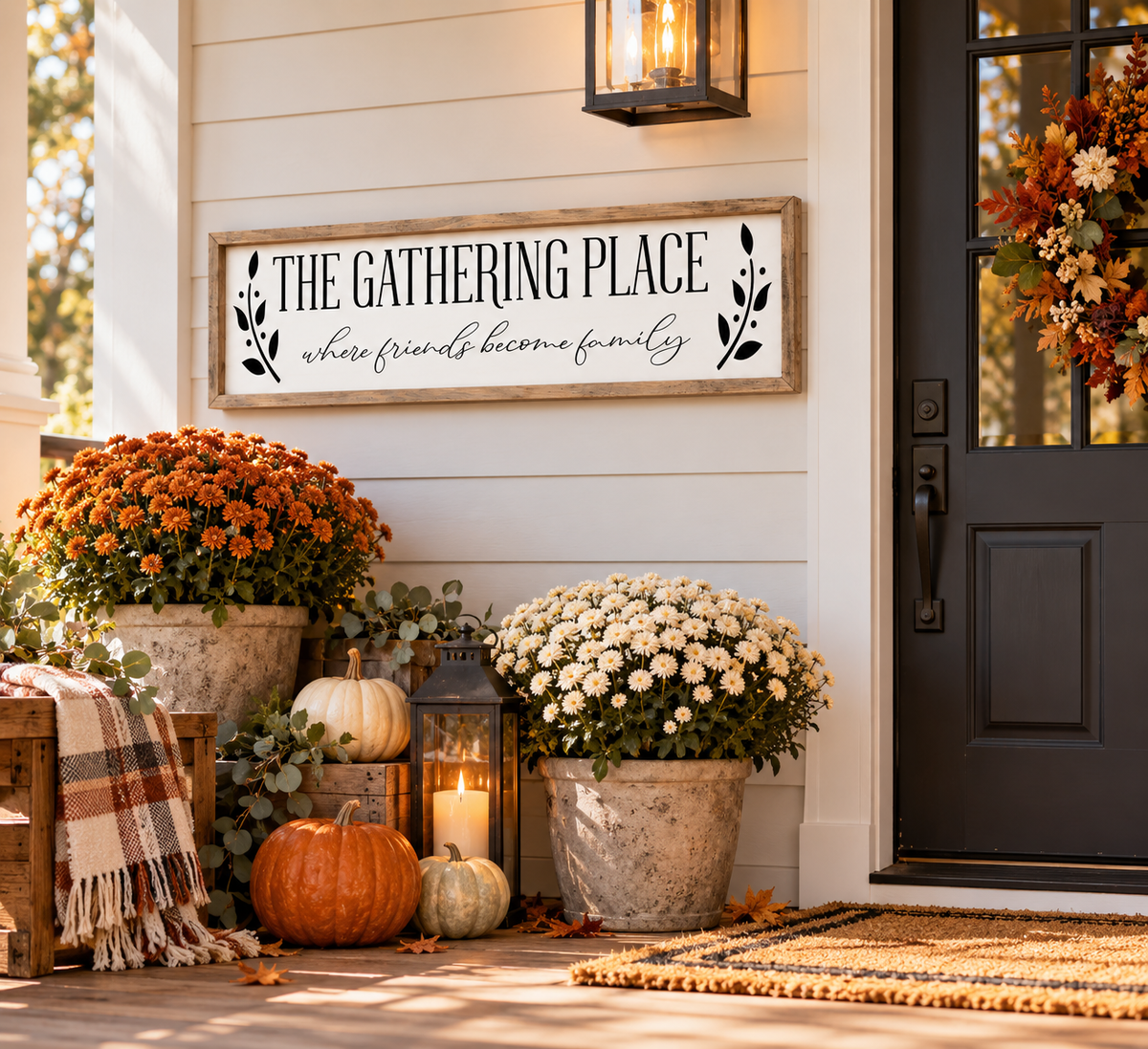 The Gathering Place - Farmhouse Framed Wall Sign (30"x8")
