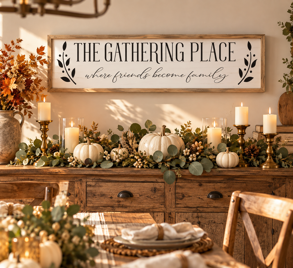 The Gathering Place - Farmhouse Framed Wall Sign (30"x8")