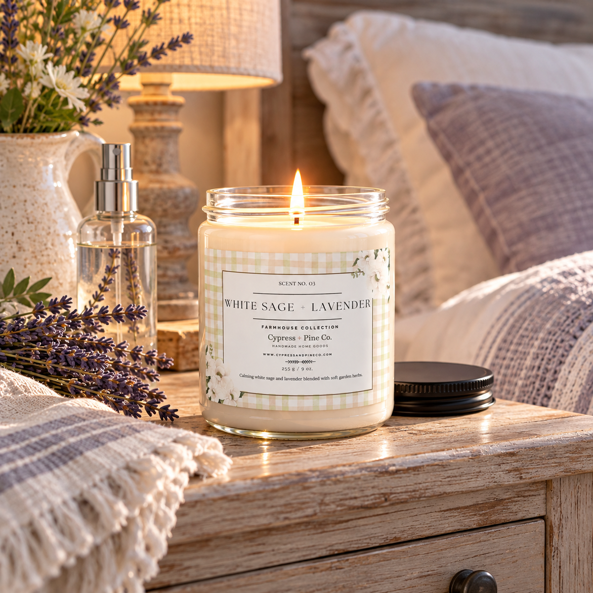White Sage + Lavender Soy Candle - Farmhouse Collection, 9 oz