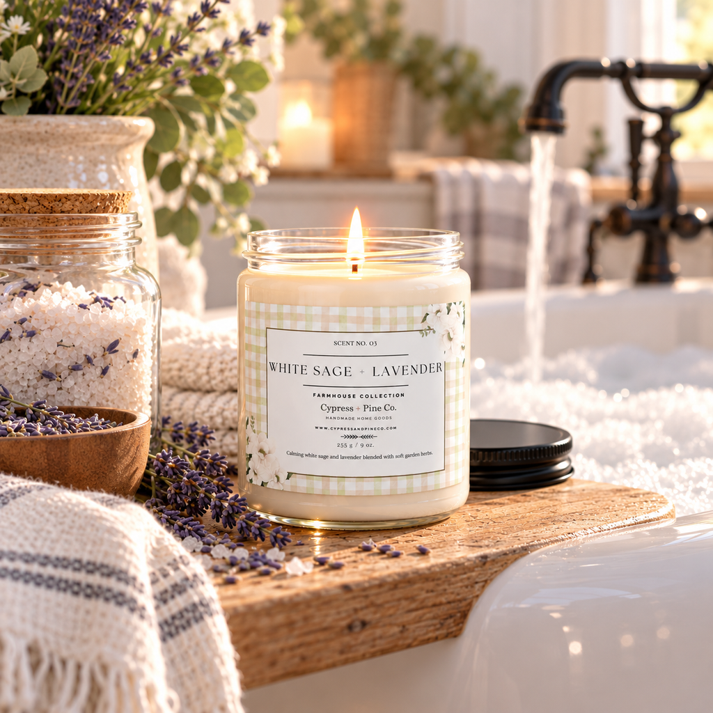 White Sage + Lavender Soy Candle - Farmhouse Collection, 9 oz