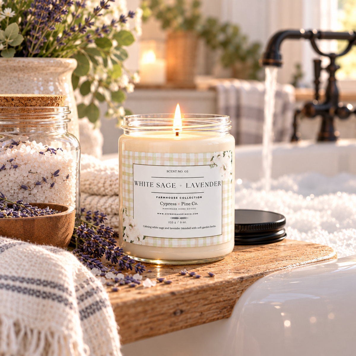 White Sage + Lavender Soy Candle - Farmhouse Collection, 9 oz