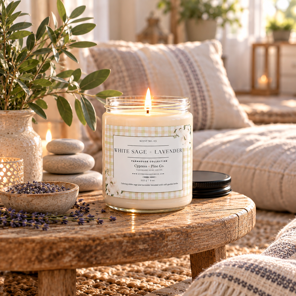 White Sage + Lavender Soy Candle - Farmhouse Collection, 9 oz
