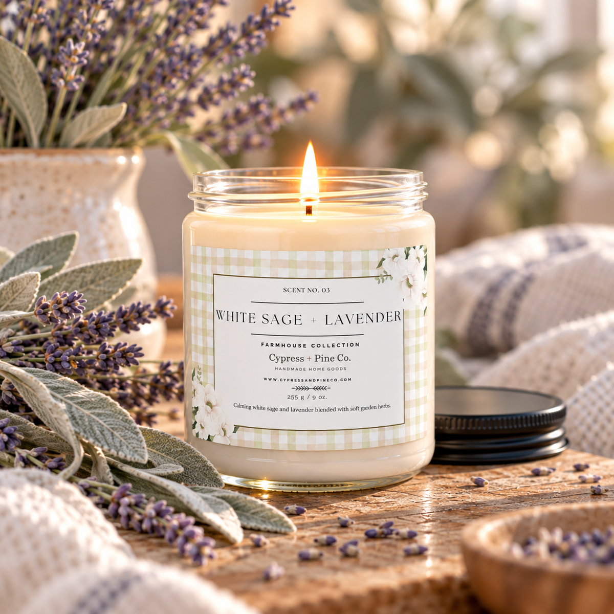 White Sage + Lavender Soy Candle - Farmhouse Collection, 9 oz