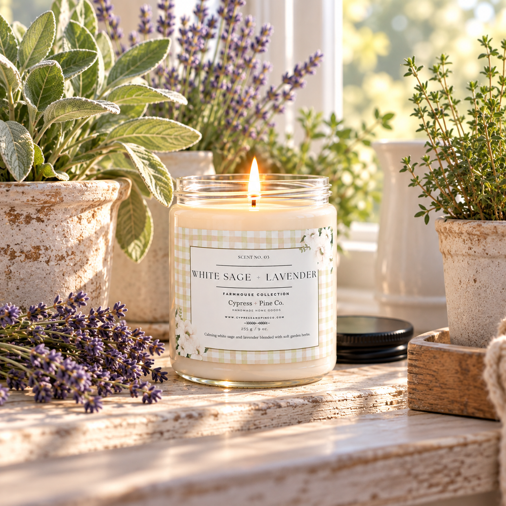 White Sage + Lavender Soy Candle - Farmhouse Collection, 9 oz