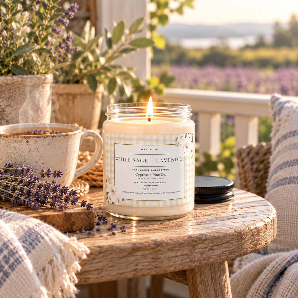 White Sage + Lavender Soy Candle - Farmhouse Collection, 9 oz