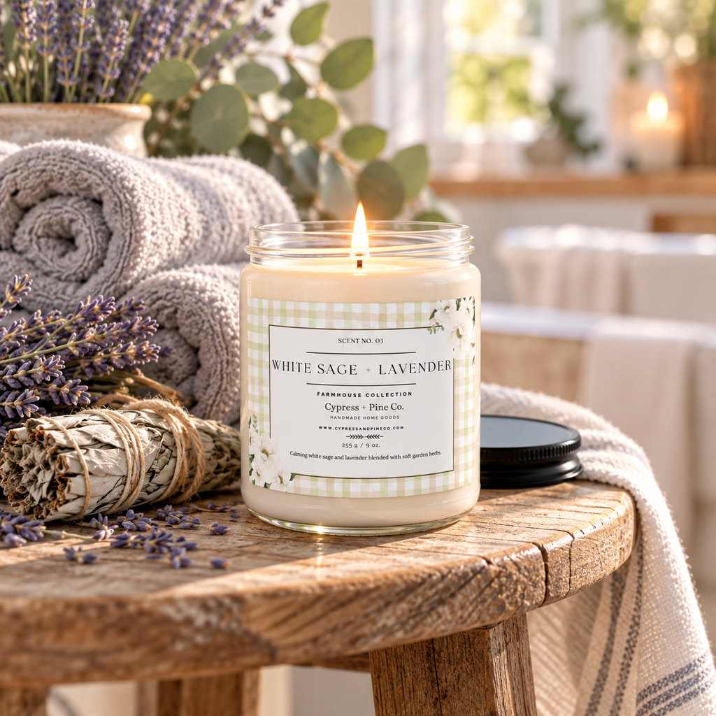 White Sage + Lavender Soy Candle - Farmhouse Collection, 9 oz