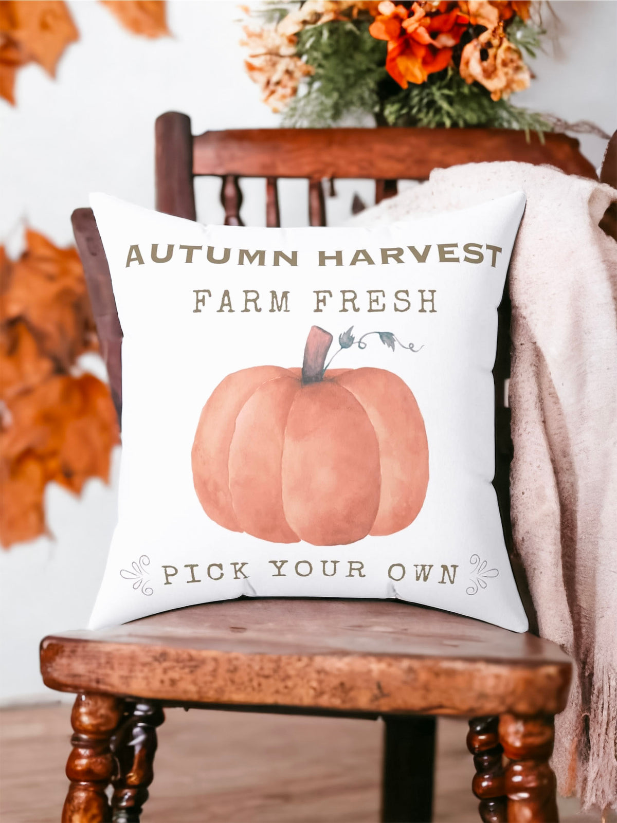 Autumn Harvest Pillow Cover – Farm Fresh Pumpkin Throw Pillowcase, Fall Farmhouse Cushion Cover (Cover Only)
