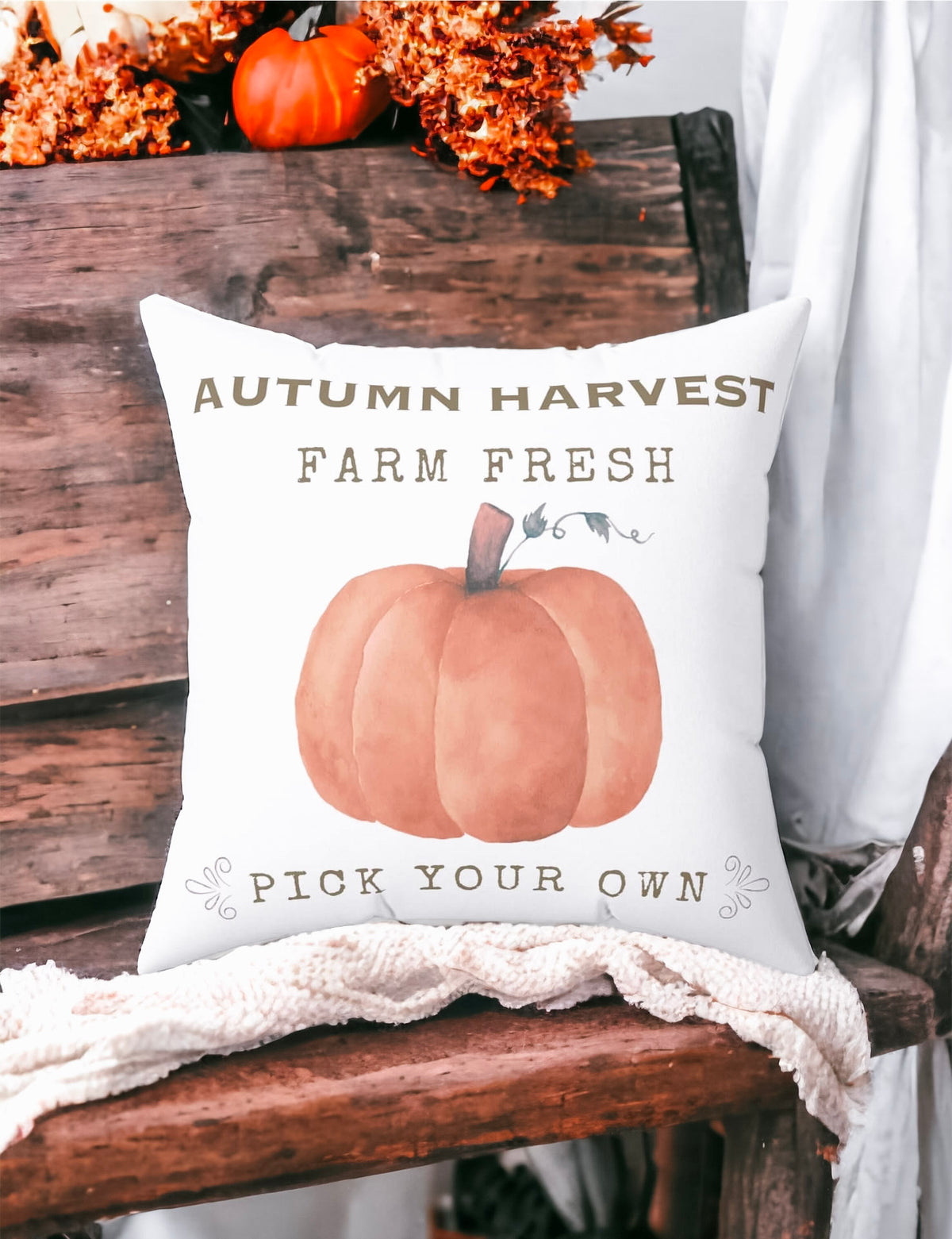 Autumn Harvest Pillow Cover – Farm Fresh Pumpkin Throw Pillowcase, Fall Farmhouse Cushion Cover (Cover Only)
