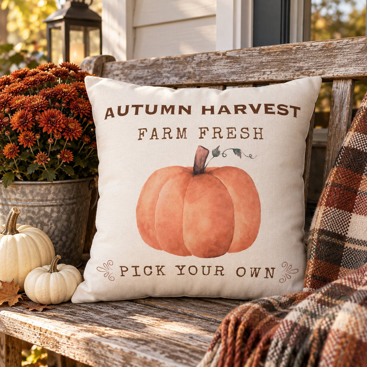 Autumn Harvest Pillow Cover – Farm Fresh Pumpkin Throw Pillowcase, Fall Farmhouse Cushion Cover (Cover Only)