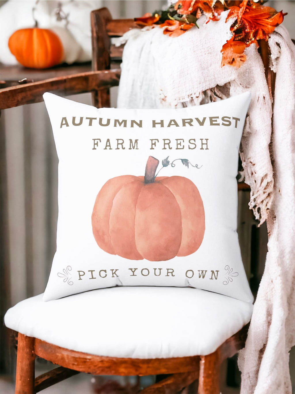 Autumn Harvest Pillow Cover – Farm Fresh Pumpkin Throw Pillowcase, Fall Farmhouse Cushion Cover (Cover Only)