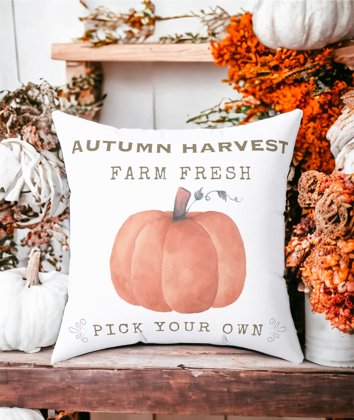 Autumn Harvest Pillow Cover – Farm Fresh Pumpkin Throw Pillowcase, Fall Farmhouse Cushion Cover (Cover Only)