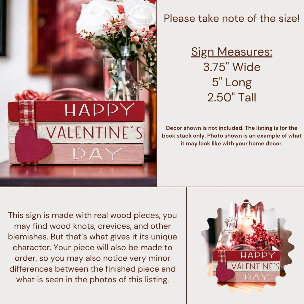 Valentine book stack in tiered tray with red berry stems and glass candle holder