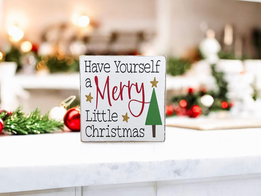 Have Yourself a Merry Little Christmas white wood block sign product shot on white background