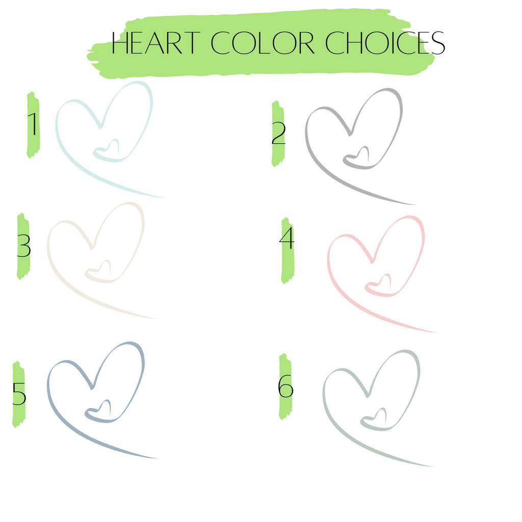 Heart color choices chart showing 5 color options for personalized pillow heart watermark