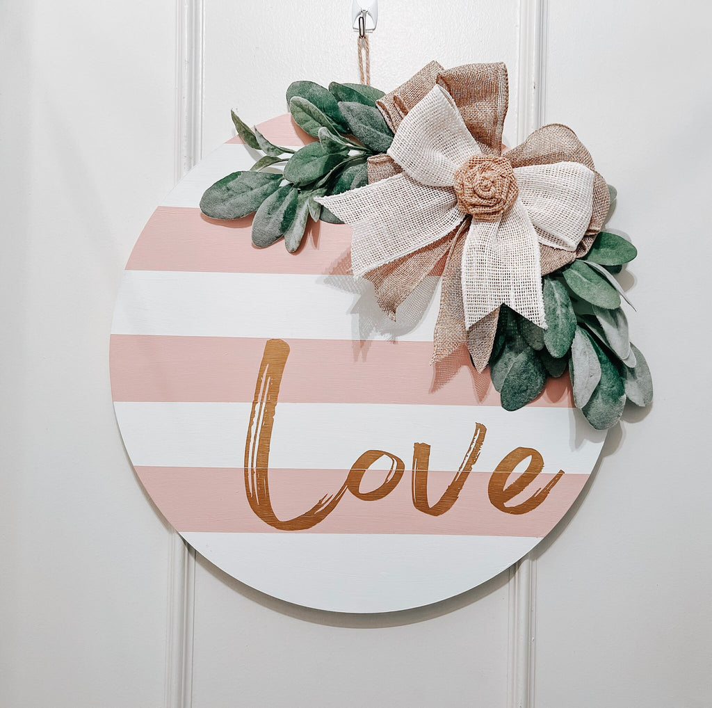 Valentine Love door hanger styled with lantern decor