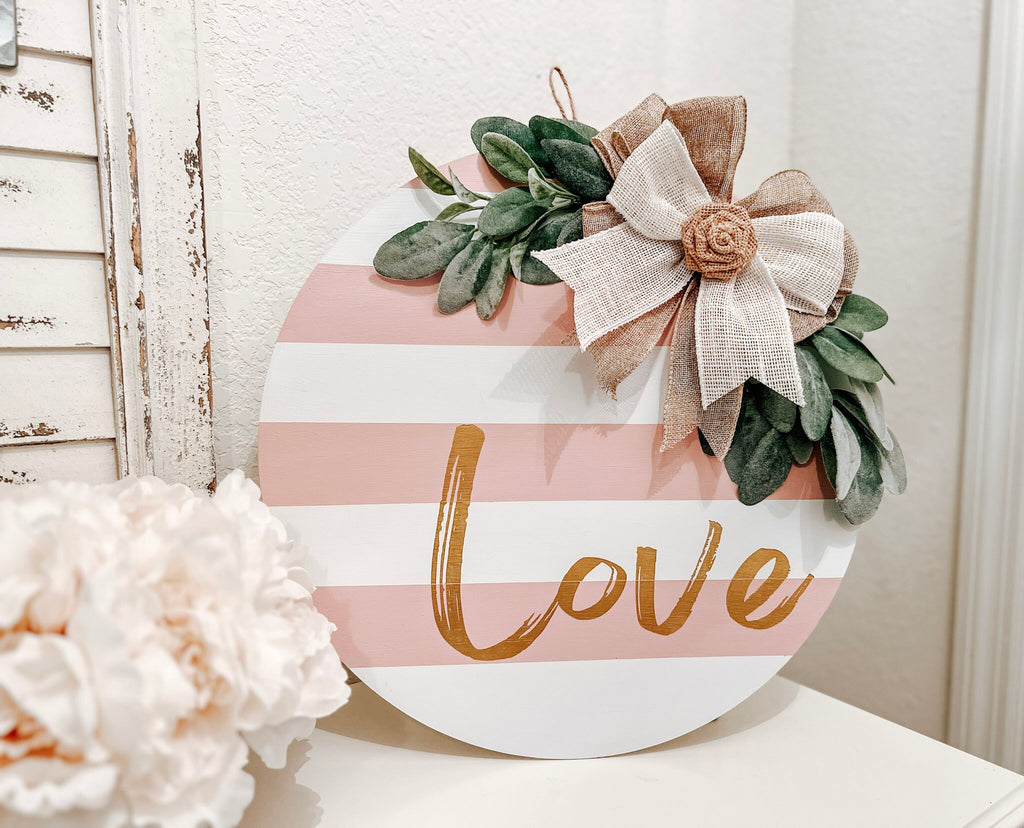 Valentine Love door hanger hanging on door, side angle