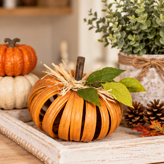 Mason Jar Lid Pumpkin - Rustic Orange Fall Decor (8"x4")